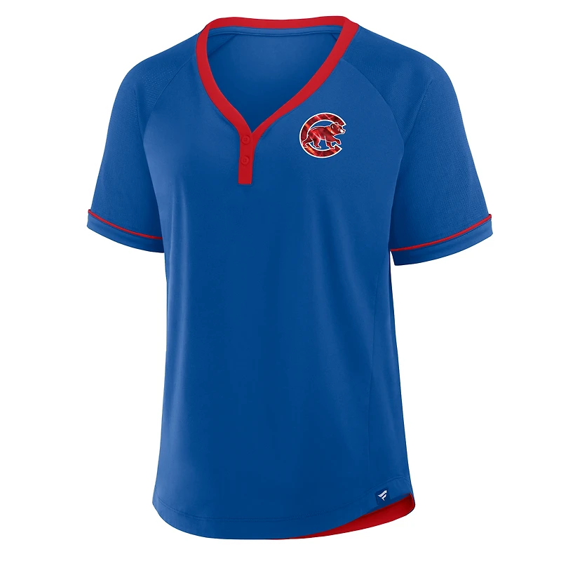 T-shirt col en V raglan pour femme Fanatics Royal Chicago Cubs League Diva Star