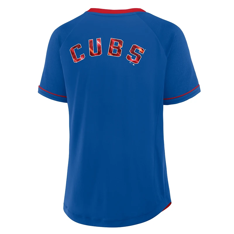 T-shirt col en V raglan pour femme Fanatics Royal Chicago Cubs League Diva Star