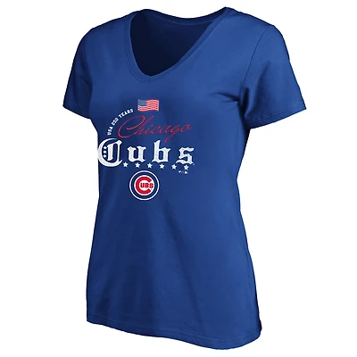 Women's Fanatics Royal Chicago Cubs USA 250 Years Plus V-Neck T-Shirt