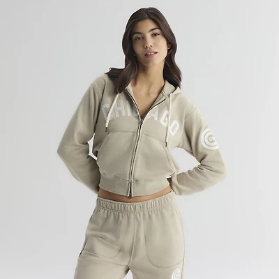 Women's Fanatics Sepia Tint Chicago Cubs Iconic Terry Full-Zip Hoodie