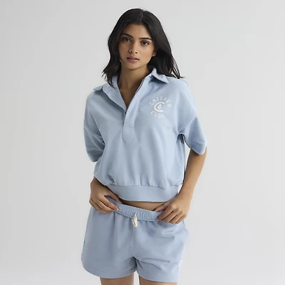 Polo à manches courtes Fanatics bleu ciel pour femme, modèle emblématique des Cubs de Chicago