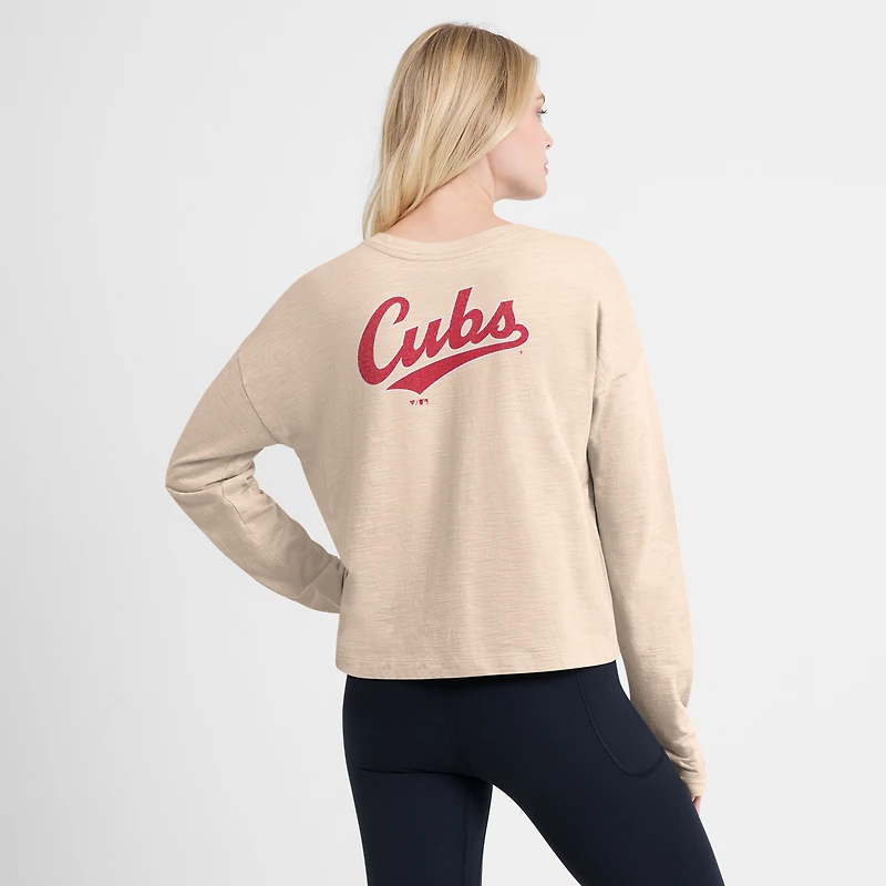 T-shirt Henley surdimensionné à manches longues Fanatics Tan Chicago Cubs pour femme