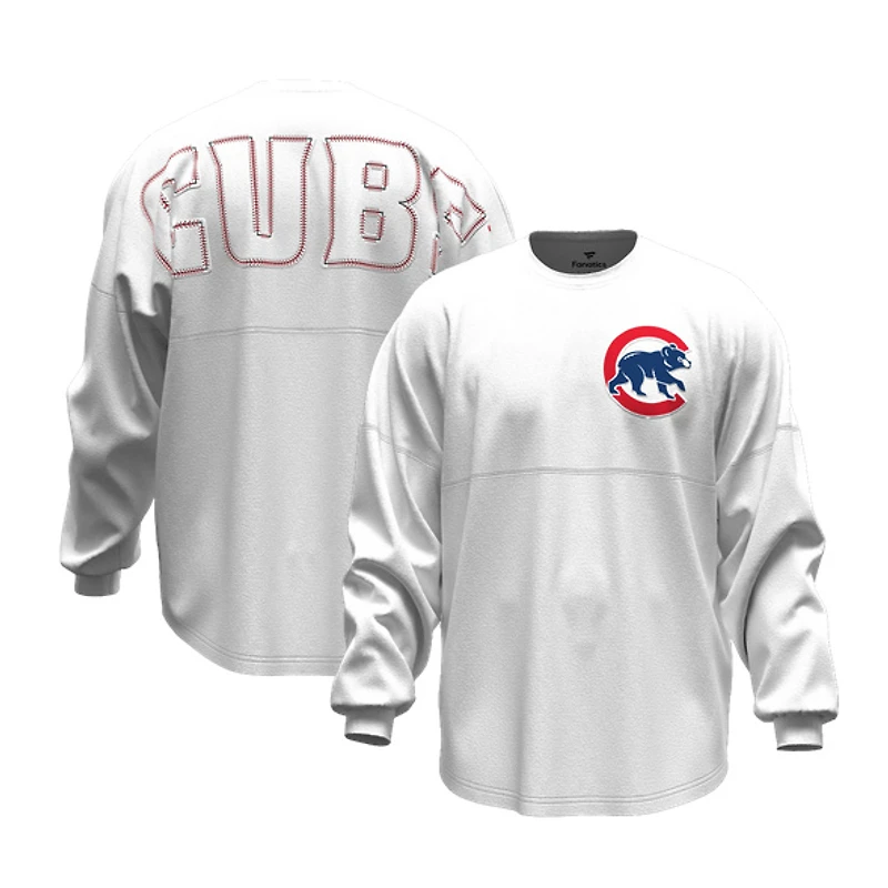 T-shirt à manches longues Fanatics blanc Chicago Cubs Baseball Stitch Spirit Jersey pour femmes