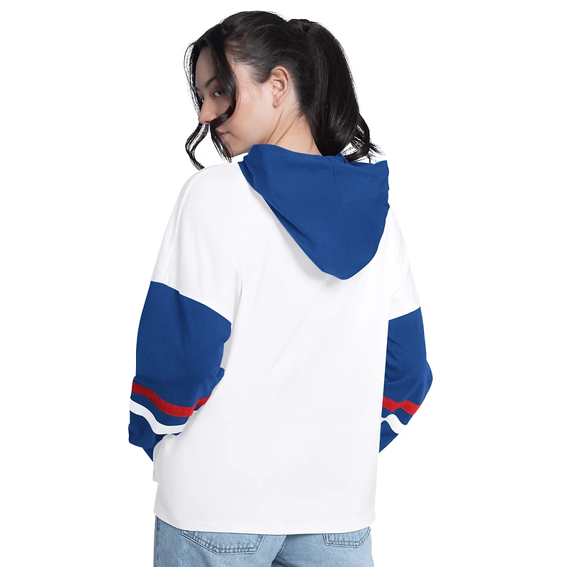 Women's G-III 4Her by Carl Banks White/Royal Chicago Cubs Key Player Oversized Hooded Long Sleeve T-Shirt