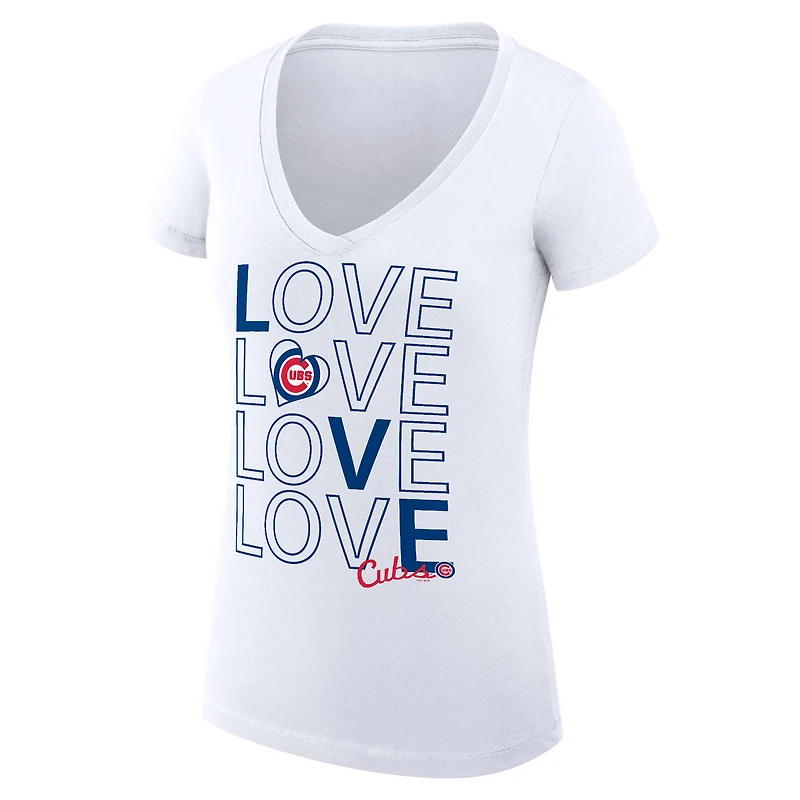 Women's G-III 4Her by Carl Banks White Chicago Cubs Super-Slim Fit Lightweight Love Graphic Team V-Neck T-Shirt