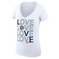 Women's G-III 4Her by Carl Banks White Chicago Cubs Super-Slim Fit Lightweight Love Graphic Team V-Neck T-Shirt