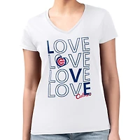 T-shirt G-III 4Her pour femme par Carl Banks, blanc, Chicago Cubs, coupe ultra-slim, léger, motif « Love », col en V.
