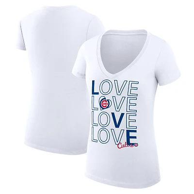 T-shirt G-III 4Her pour femme par Carl Banks, blanc, Chicago Cubs, coupe ultra-slim, léger, motif « Love », col en V.