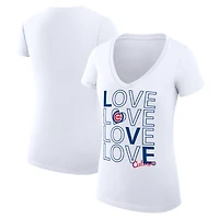 T-shirt G-III 4Her pour femme par Carl Banks, blanc, Chicago Cubs, coupe ultra-slim, léger, motif « Love », col en V.