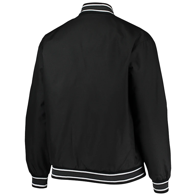 Women's JH Design Black Chicago Cubs Plus Poly Twill Full-Snap Jacket