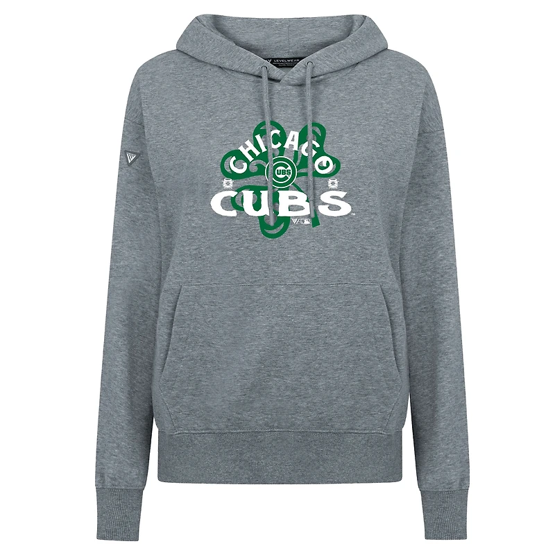 Sweat à capuche gris pour femme avec imprimé trèfle de la Saint-Patrick des Chicago Cubs Levelwear