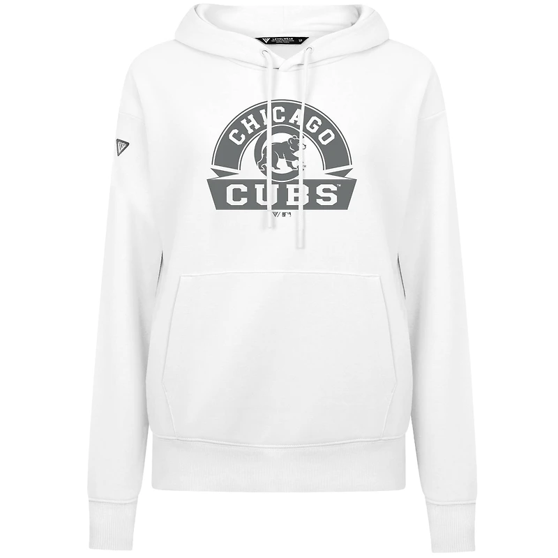 Women's Levelwear White Chicago Cubs Adorn Banner Arch Pullover Hoodie