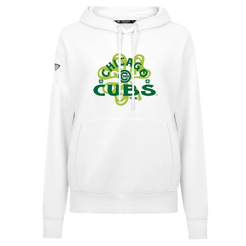 Sweat à capuche blanc pour femme avec imprimé trèfle de la Saint-Patrick des Chicago Cubs Levelwear