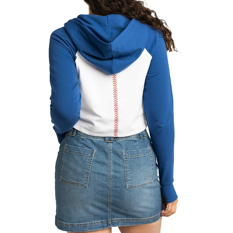 Chandail à capuchon court en trois mélanges avec fermeture éclair pour femme Chicago Cubs Jane Raglan Lusso White