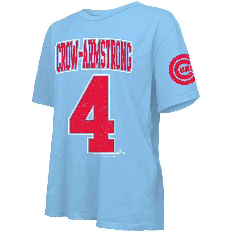 T-shirt surdimensionné bleu clair pour femme Majestic Threads Pete Crow-Armstrong avec nom et numéro des Chicago Cubs