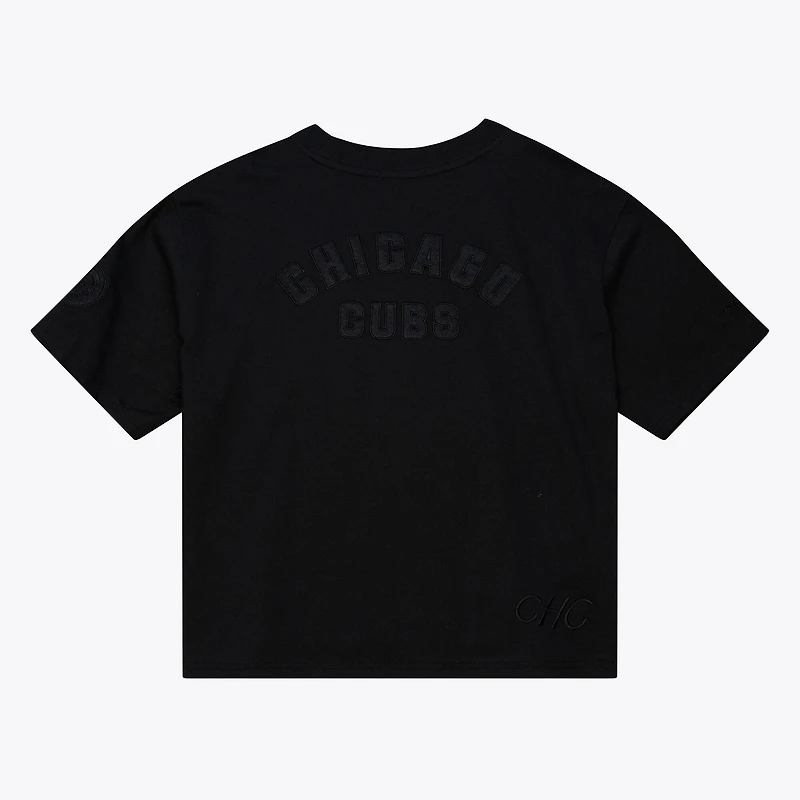 Women's Mitchell & Ness Black Chicago Cubs Cooperstown Collection Phantom Cropped T-Shirt