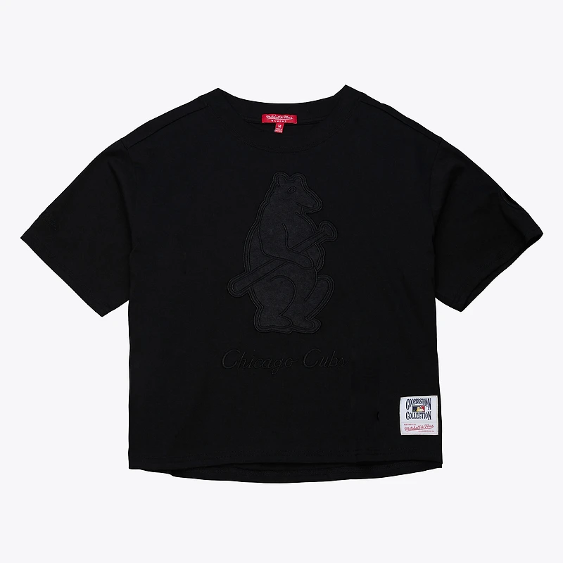 Women's Mitchell & Ness Black Chicago Cubs Cooperstown Collection Phantom Cropped T-Shirt