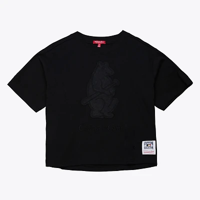 Women's Mitchell & Ness Black Chicago Cubs Cooperstown Collection Phantom Cropped T-Shirt