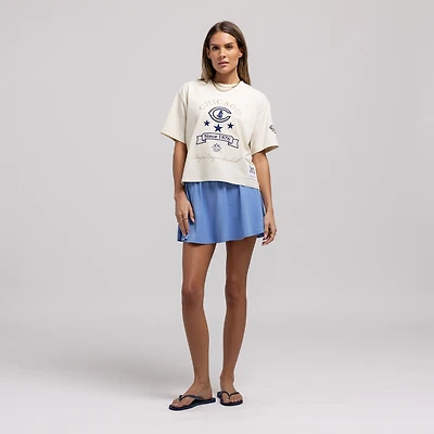Women's Mitchell & Ness  Cream Chicago Cubs Cooperstown Yacht Rock Boxy Cropped T-Shirt