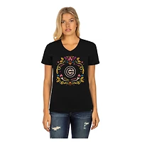 Women's New Era Black Chicago Cubs Día de los Muertos V-Neck T-Shirt