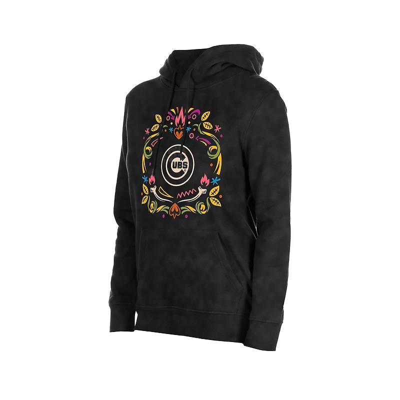 Women's New Era Black Chicago Cubs Día de Muertos Mineral Wash Hoodie Sweatshirt