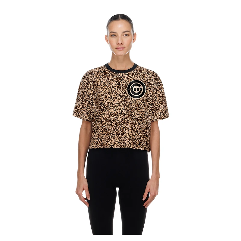Women's New Era  Brown Chicago Cubs Leopard Boxy Cropped T-Shirt