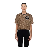 Women's New Era  Brown Chicago Cubs Leopard Boxy Cropped T-Shirt