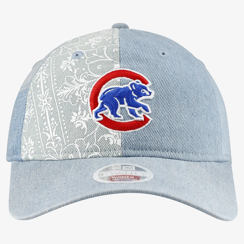 Casquette ajustable New Era Chicago Cubs Denim Patchwork 9TWENTY pour femme
