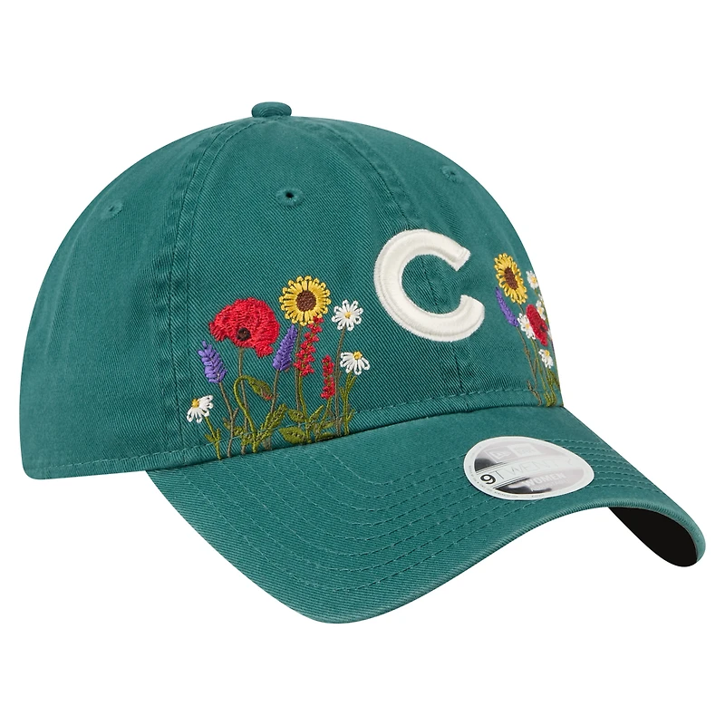 Women's New Era  Dark Green Chicago Cubs Floral Stitch 9TWENTY Adjustable Hat