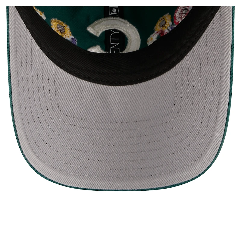 Women's New Era  Dark Green Chicago Cubs Floral Stitch 9TWENTY Adjustable Hat