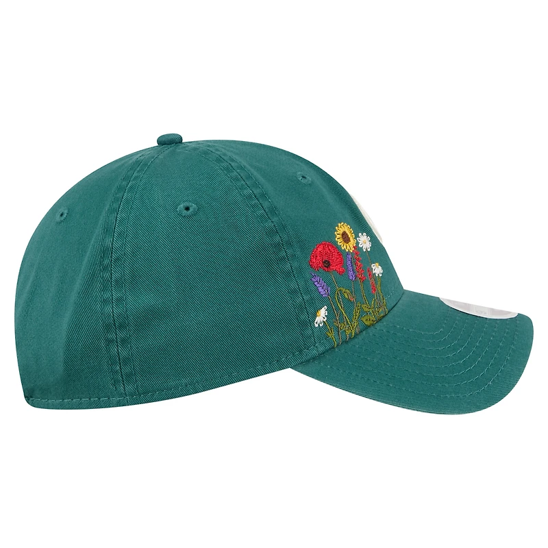 Women's New Era  Dark Green Chicago Cubs Floral Stitch 9TWENTY Adjustable Hat