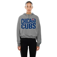 Women's New Era  Heather Gray Chicago Cubs Reversed Out French Terry Quarter-Zip Banded Crop Hoodie