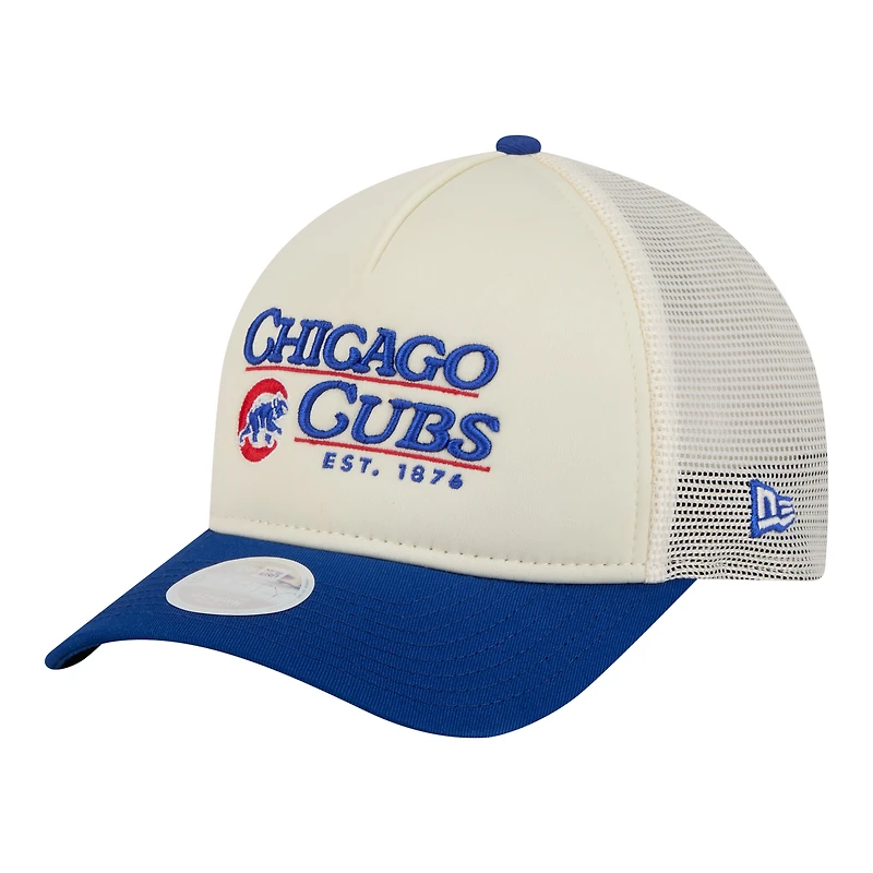 Women's New Era Light Beige/Royal Chicago Cubs Retro 9FORTY M-Crown A-Frame Trucker Adjustable Hat