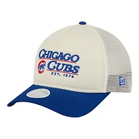 Women's New Era Light Beige/Royal Chicago Cubs Retro 9FORTY M-Crown A-Frame Trucker Adjustable Hat