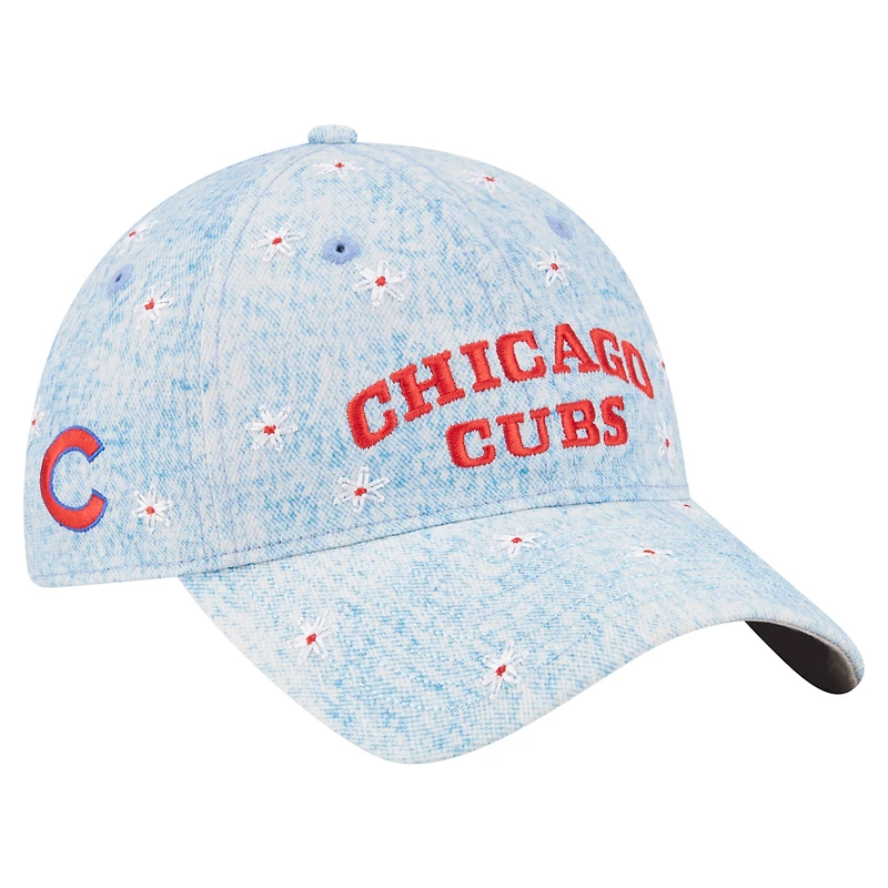 Women's New Era Light Blue Chicago Cubs Daisy All Over 9TWENTY Adjustable Hat