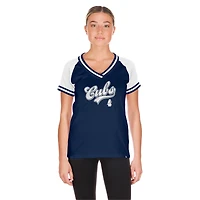 T-shirt à col en V raglan Gameday des Chicago Cubs de New Era pour femme bleu marine