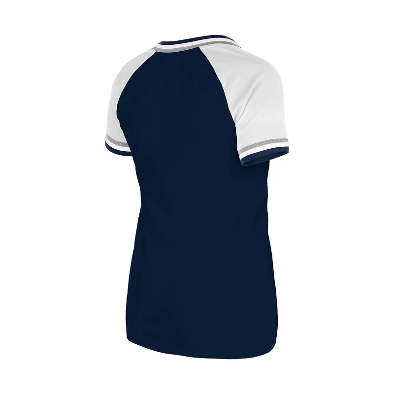 T-shirt à col en V raglan Gameday des Chicago Cubs de New Era pour femme bleu marine