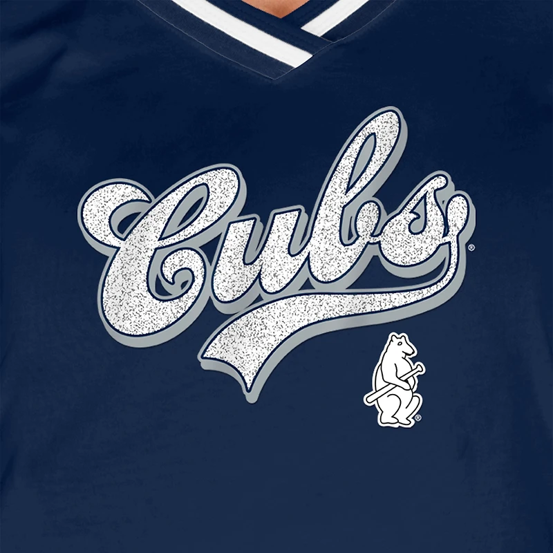 T-shirt à col en V raglan Gameday des Chicago Cubs de New Era pour femme bleu marine