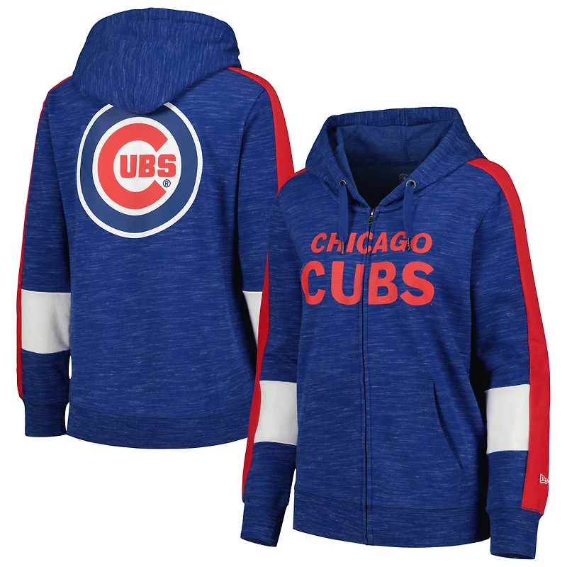 Sweat à capuche zippé pour femme Royal Chicago Cubs New Era avec blocs de couleurs