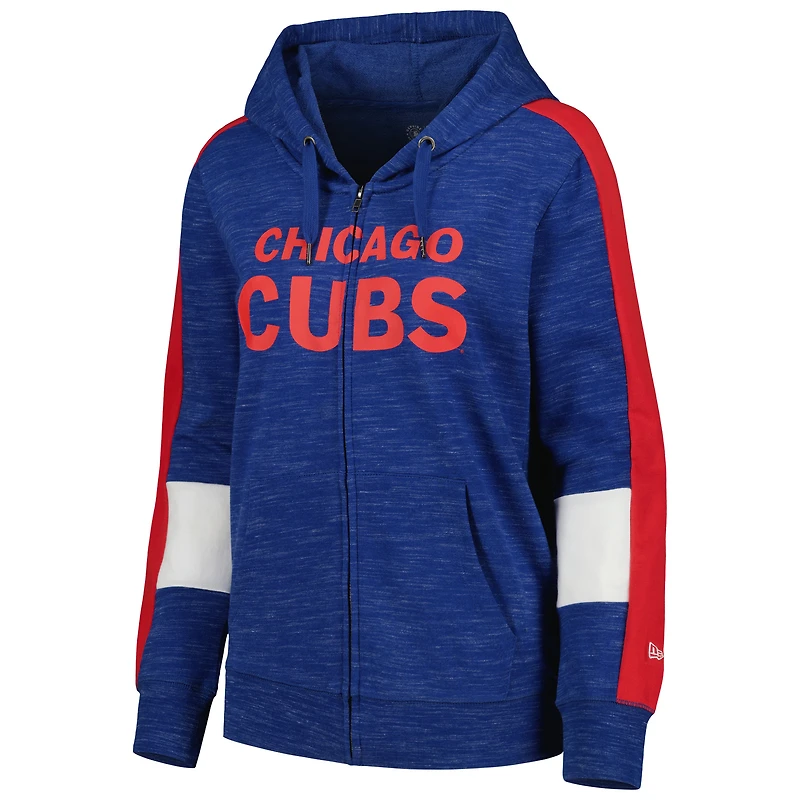 Sweat à capuche zippé pour femme Royal Chicago Cubs New Era avec blocs de couleurs