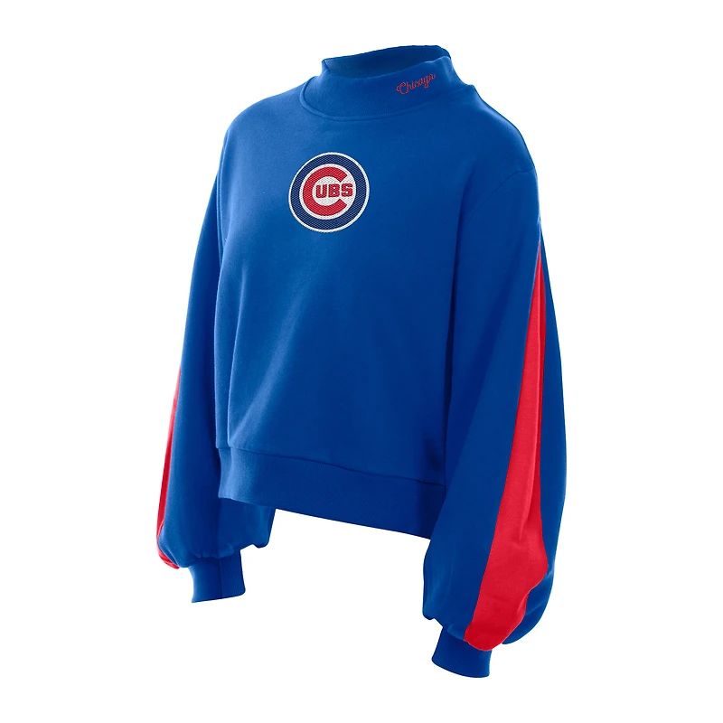 Women's New Era  Royal Chicago Cubs Mock Neck Balloon Sleeve Sweatshirt