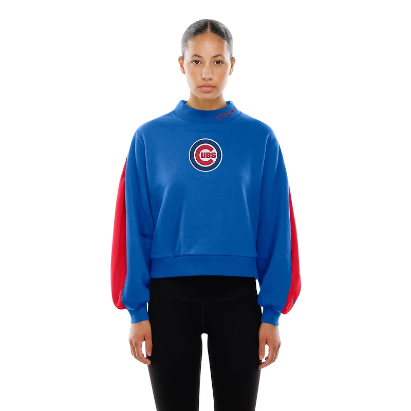 Women's New Era  Royal Chicago Cubs Mock Neck Balloon Sleeve Sweatshirt