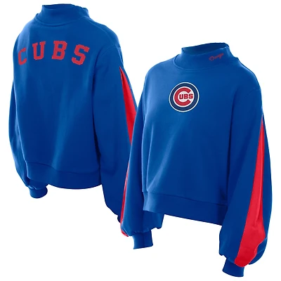 Women's New Era  Royal Chicago Cubs Mock Neck Balloon Sleeve Sweatshirt