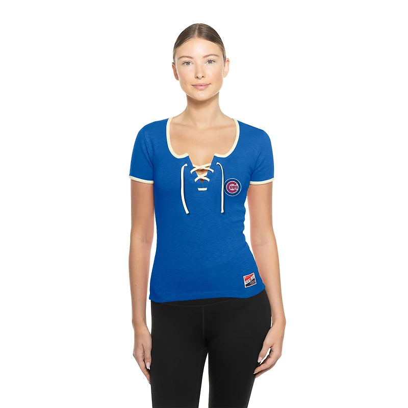 T-shirt à lacets rétro Chicago Cubs Royal New Era pour femme