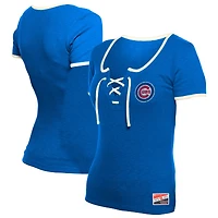 T-shirt à lacets rétro Chicago Cubs Royal New Era pour femme