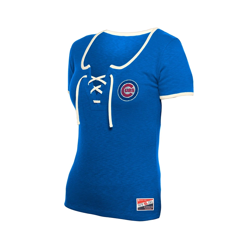 T-shirt à lacets rétro Chicago Cubs Royal New Era pour femme