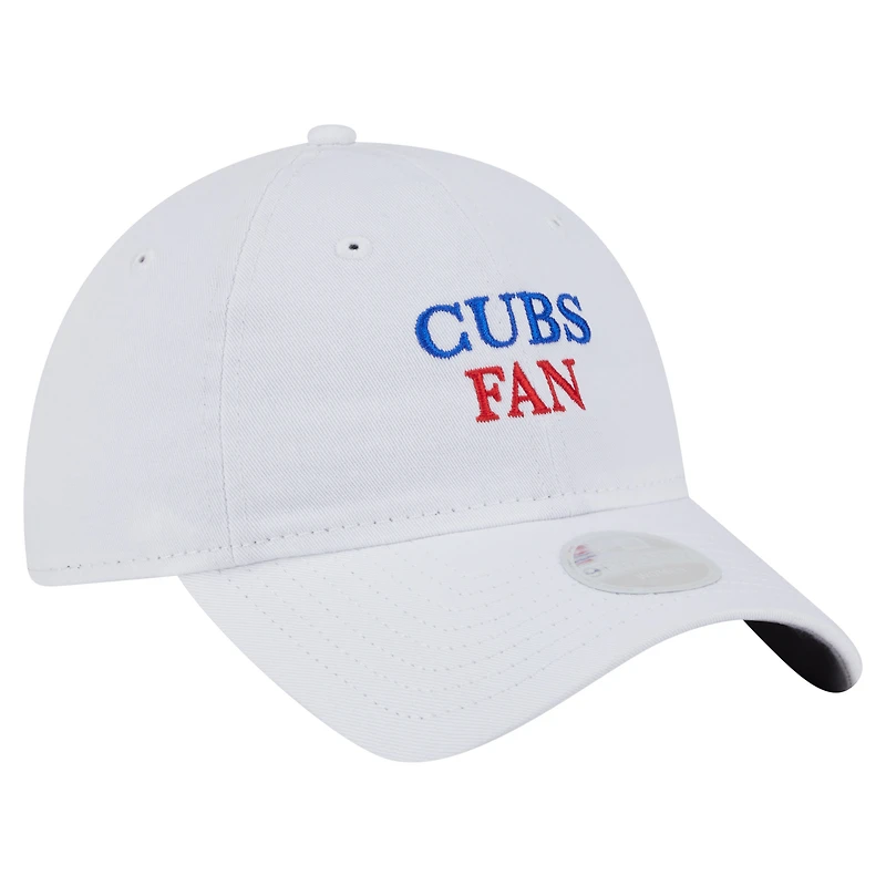 Casquette ajustable New Era blanche pour femme, fan de l'équipe des Chicago Cubs, modèle 9TWENTY