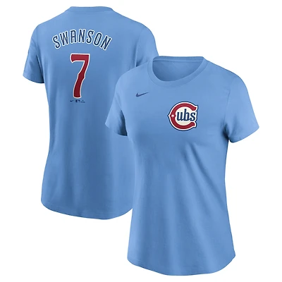 Women's Nike Dansby Swanson Baby Blue Chicago Cubs Fuse Name & Number T-Shirt