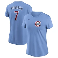 Women's Nike Dansby Swanson Light Blue Chicago Cubs Cooperstown Collection Fuse Name & Number T-Shirt