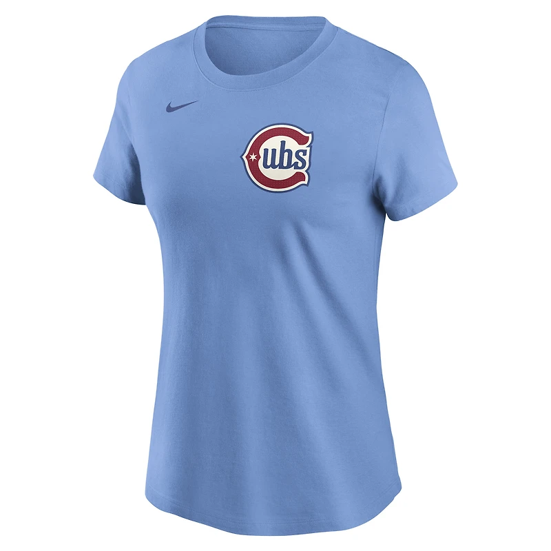 Women's Nike Dansby Swanson Light Blue Chicago Cubs Cooperstown Collection Fuse Name & Number T-Shirt